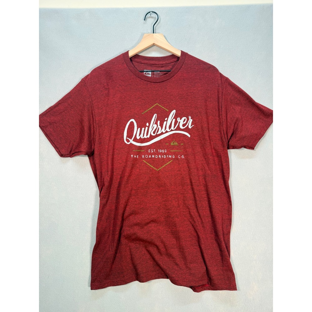Quiksilver Mens Graphic T-Shirt Burgundy Red Boardriding Co Logo Size Large